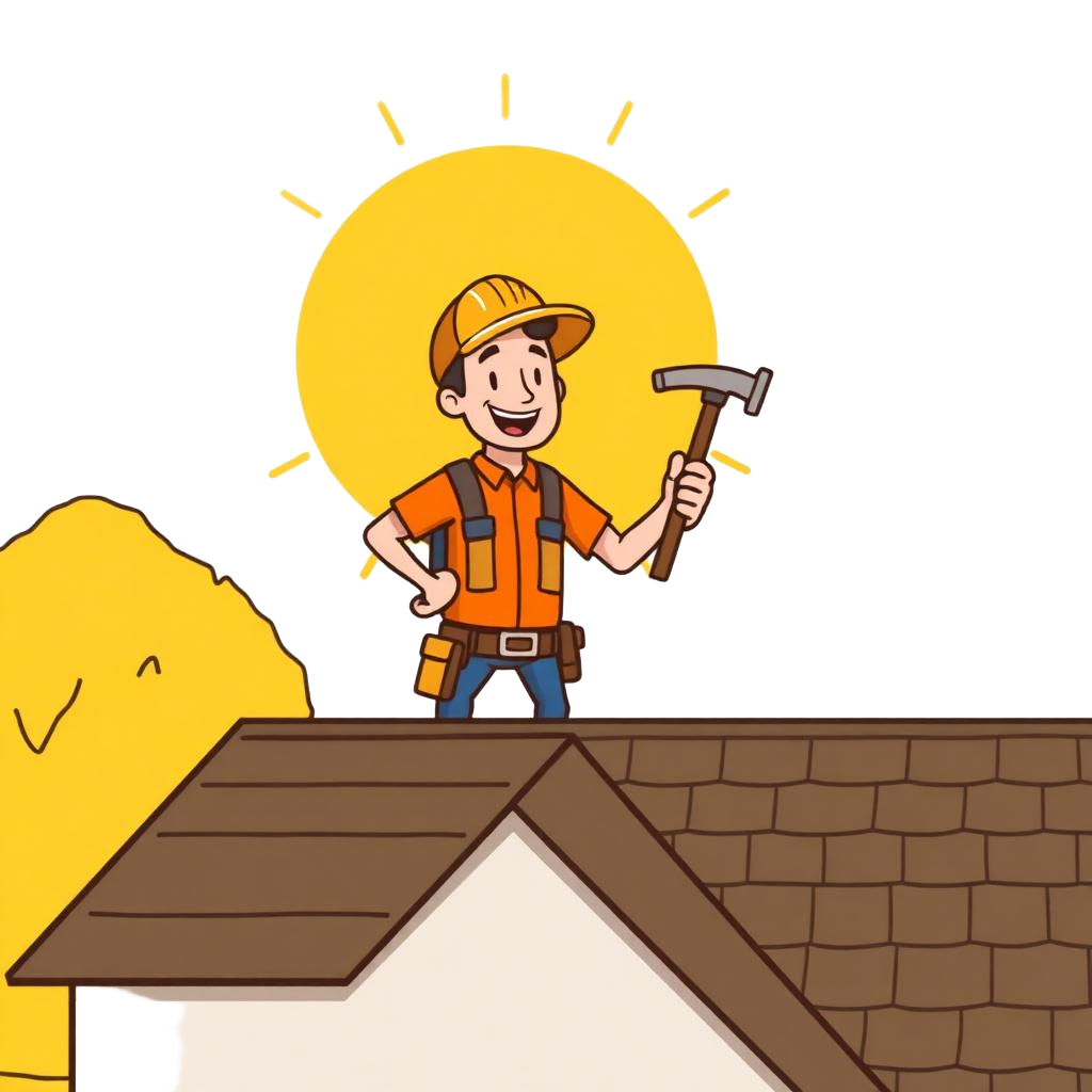 Randy the friendly roofer waving from a rooftop
